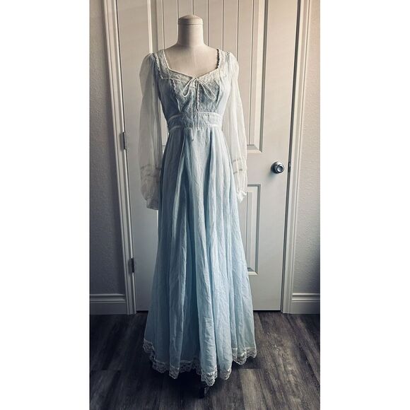 GUNNE SAX by JESSICA 70's Cloud Voile Blue Tie Back Maxi Dress S XS - Picture 1 of 16